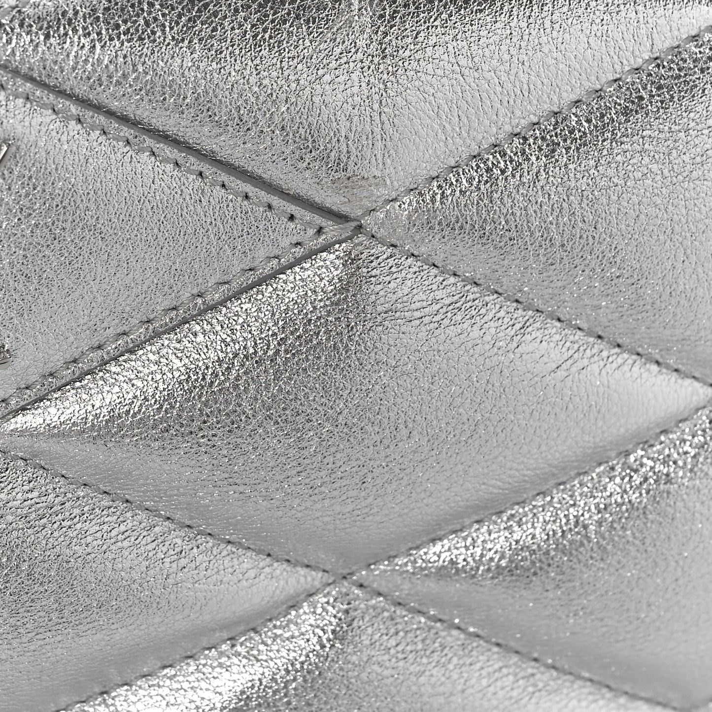 Metallic Lambskin Quilted Sade Puffer Envelope Clutch Argento