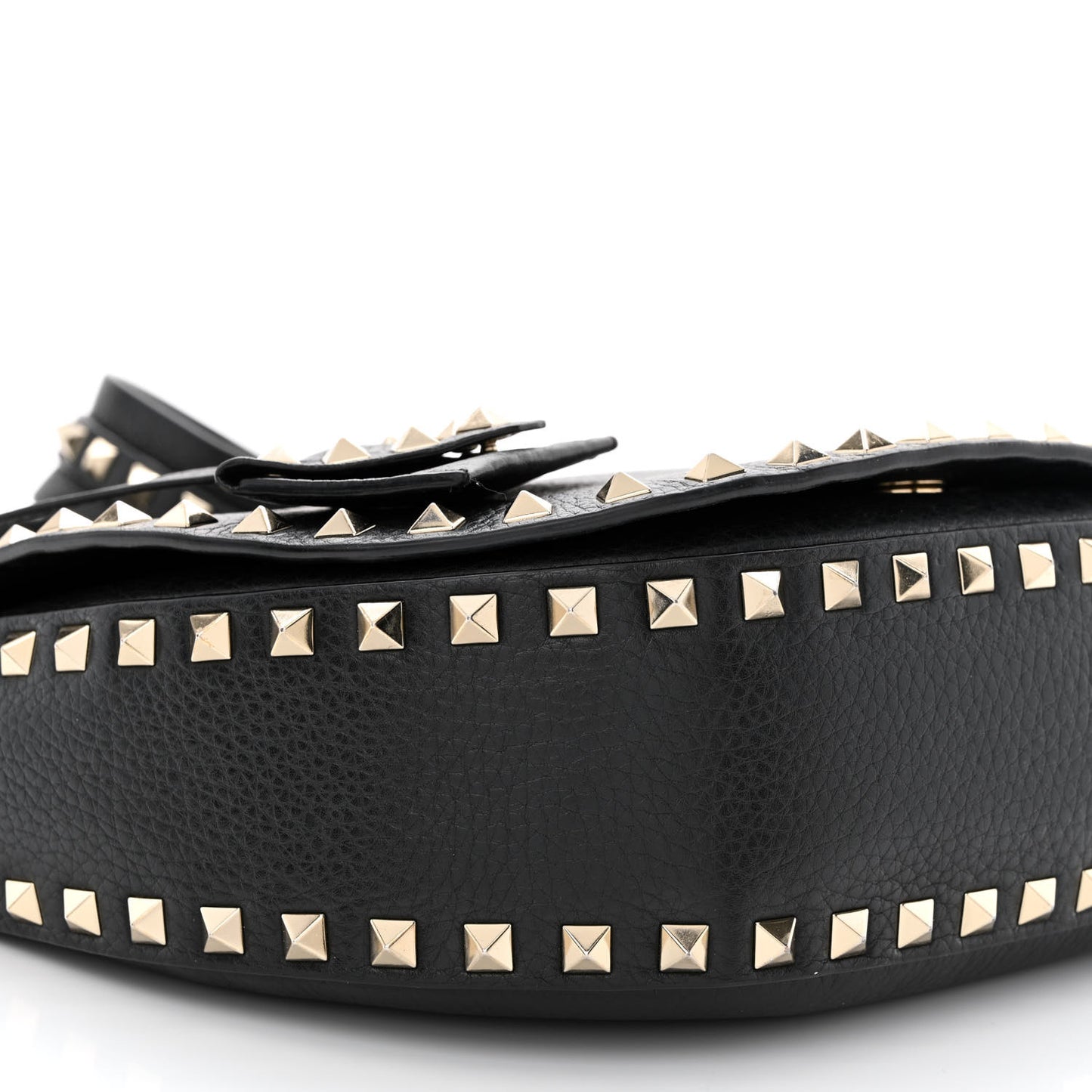 Grained Calfskin Rockstud Saddle Bag Black