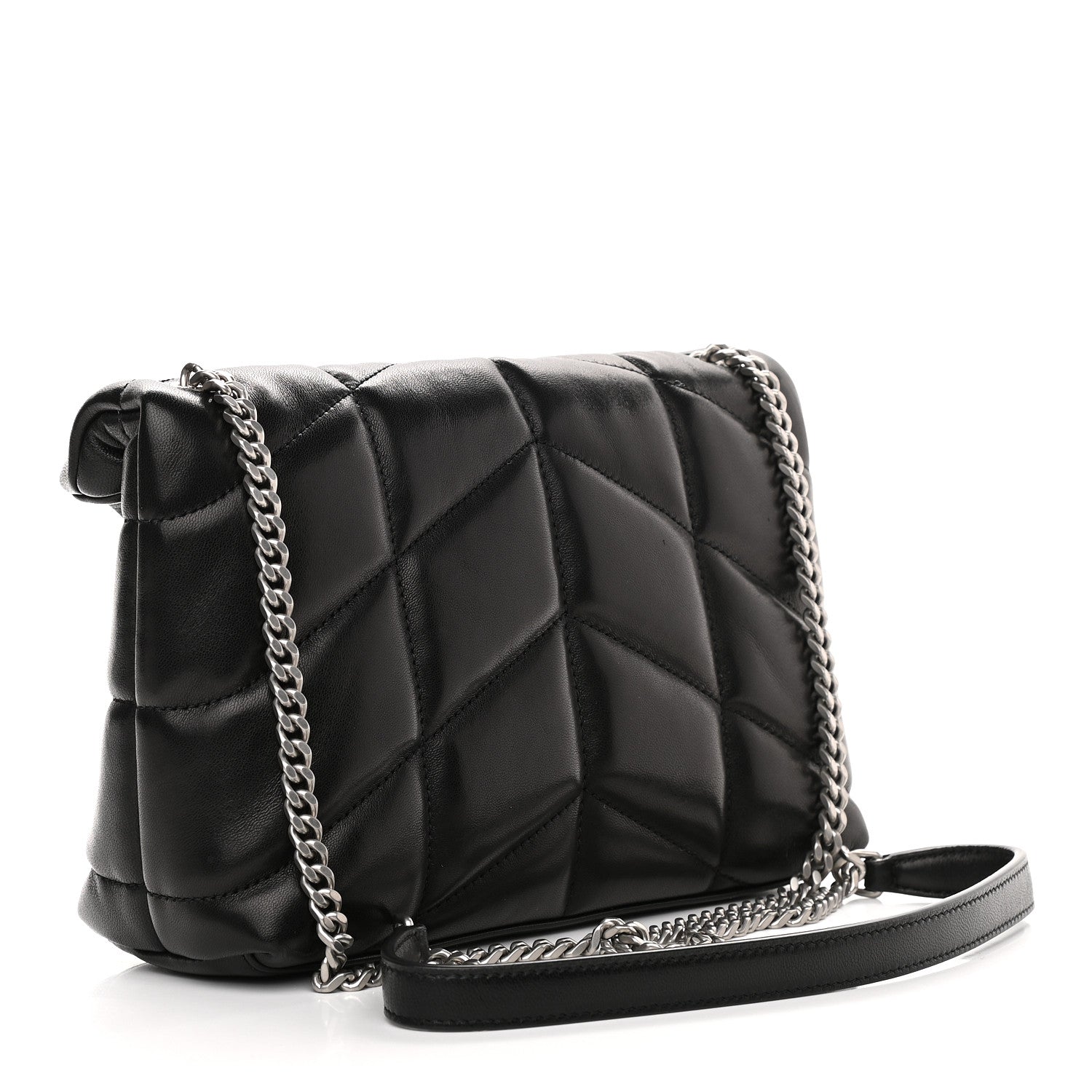 Saint Laurent Lambskin Quilted Toy Loulou Puffer Monogram Chain Satchel Black 3 of 8