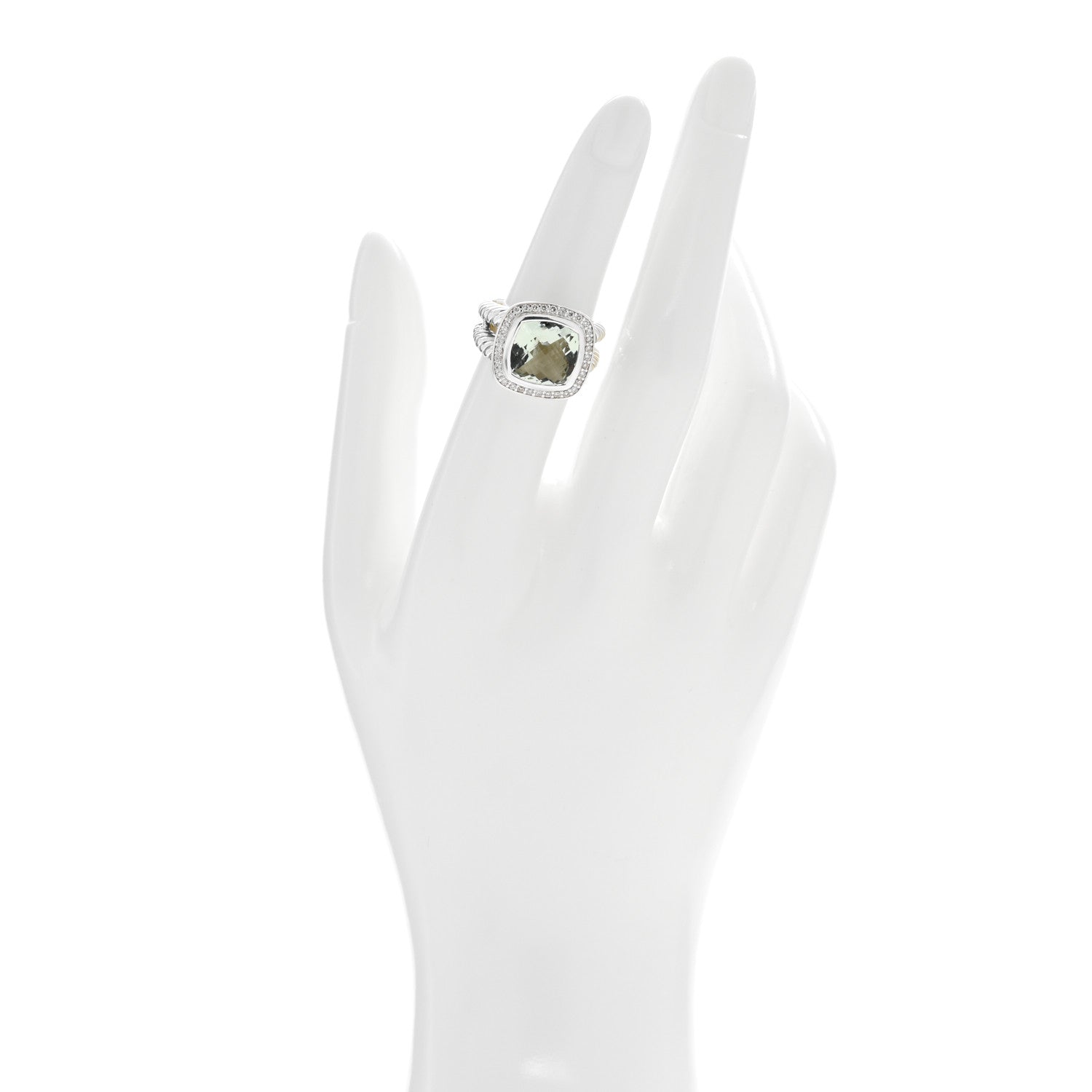 David Yurman Sterling Silver Diamond Prasiolite 11mm Albion Ring 53 6.25 2 of 4