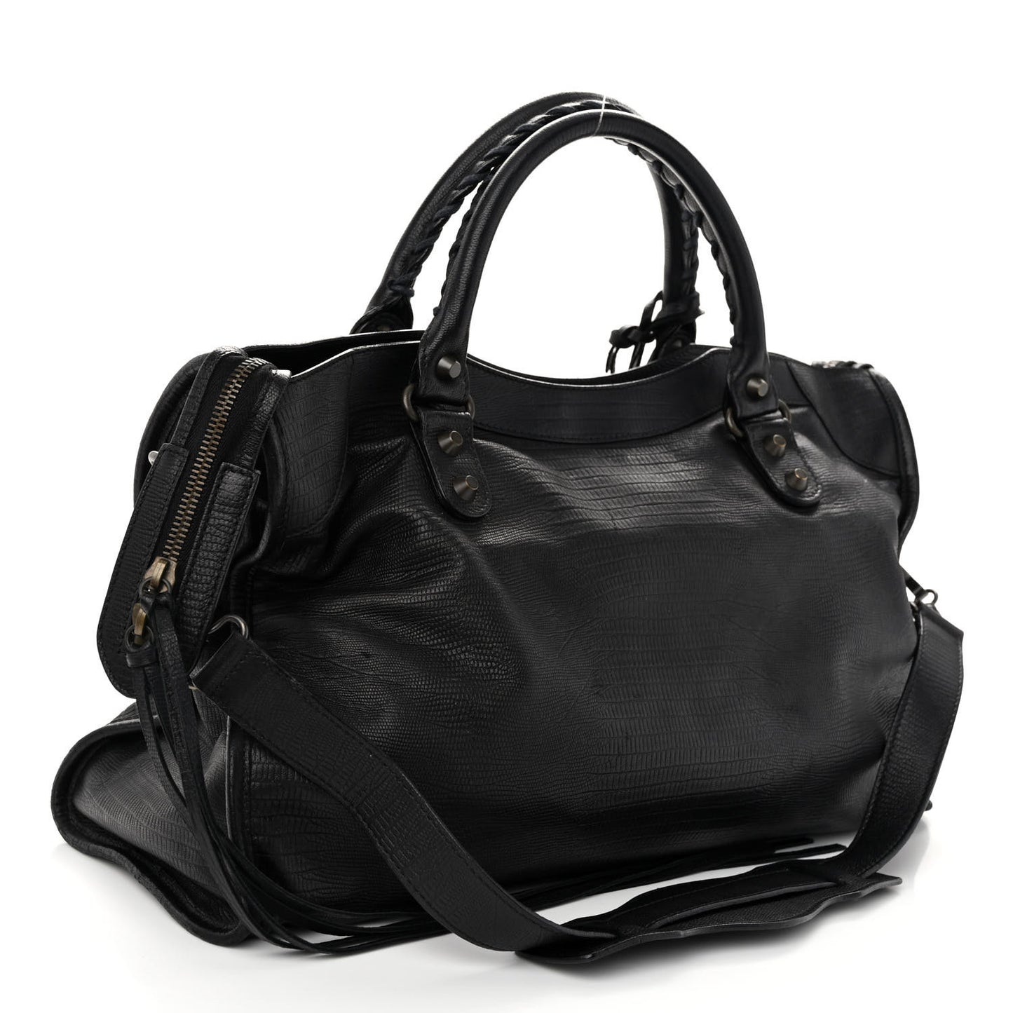 Calfskin Lizard Embossed Classic Hardware City Black