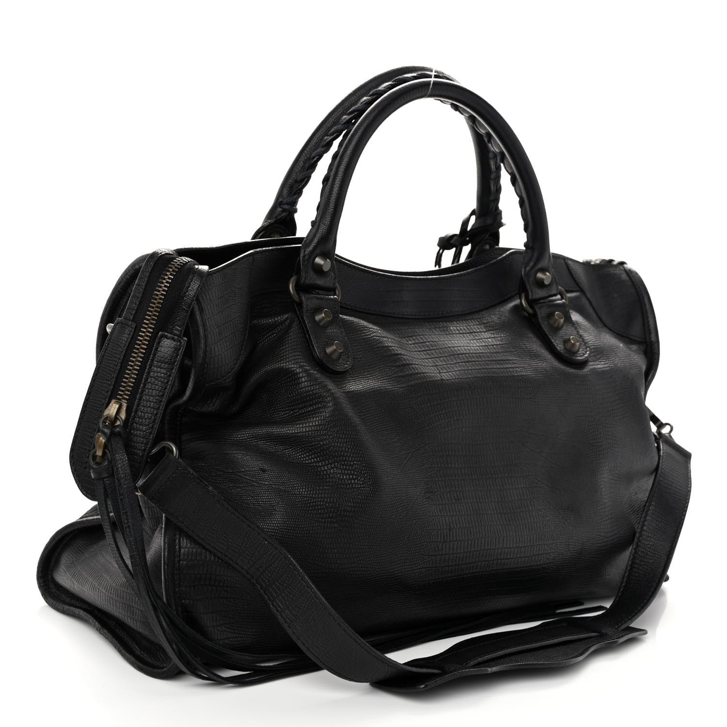 Balenciaga Calfskin Lizard Embossed Classic Hardware City Black 3 of 9
