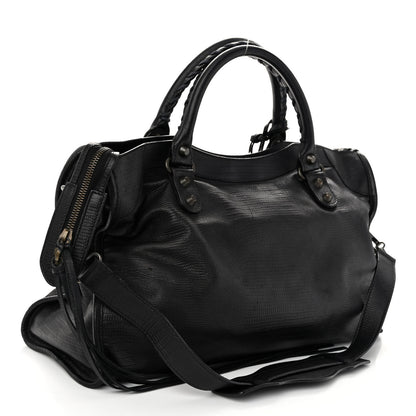 Balenciaga Calfskin Lizard Embossed Classic Hardware City Black 3 of 9