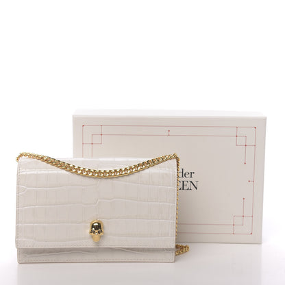 Alexander McQueen Calfskin Crocodile Embossed Skull Mini Crossbody Bag White 11 of 11