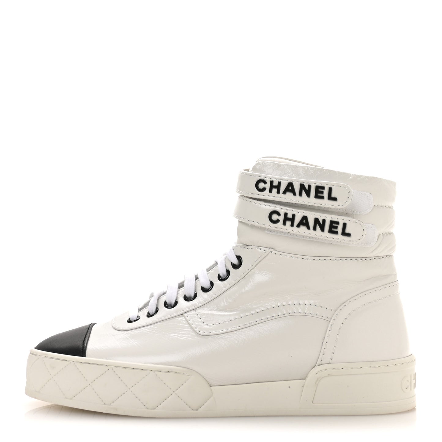Shiny Calfskin Logo High Top Sneakers 38.5 White