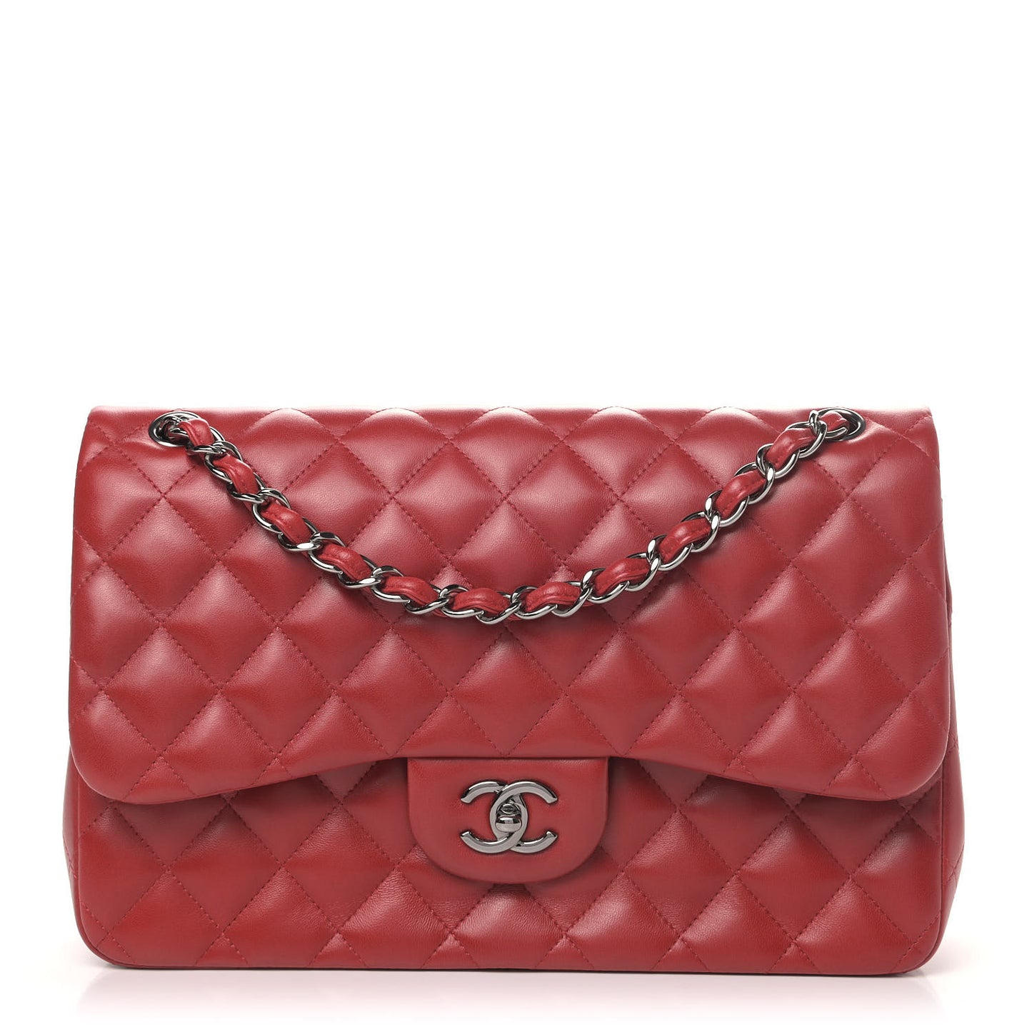 Lambskin Quilted Jumbo Double Flap Red