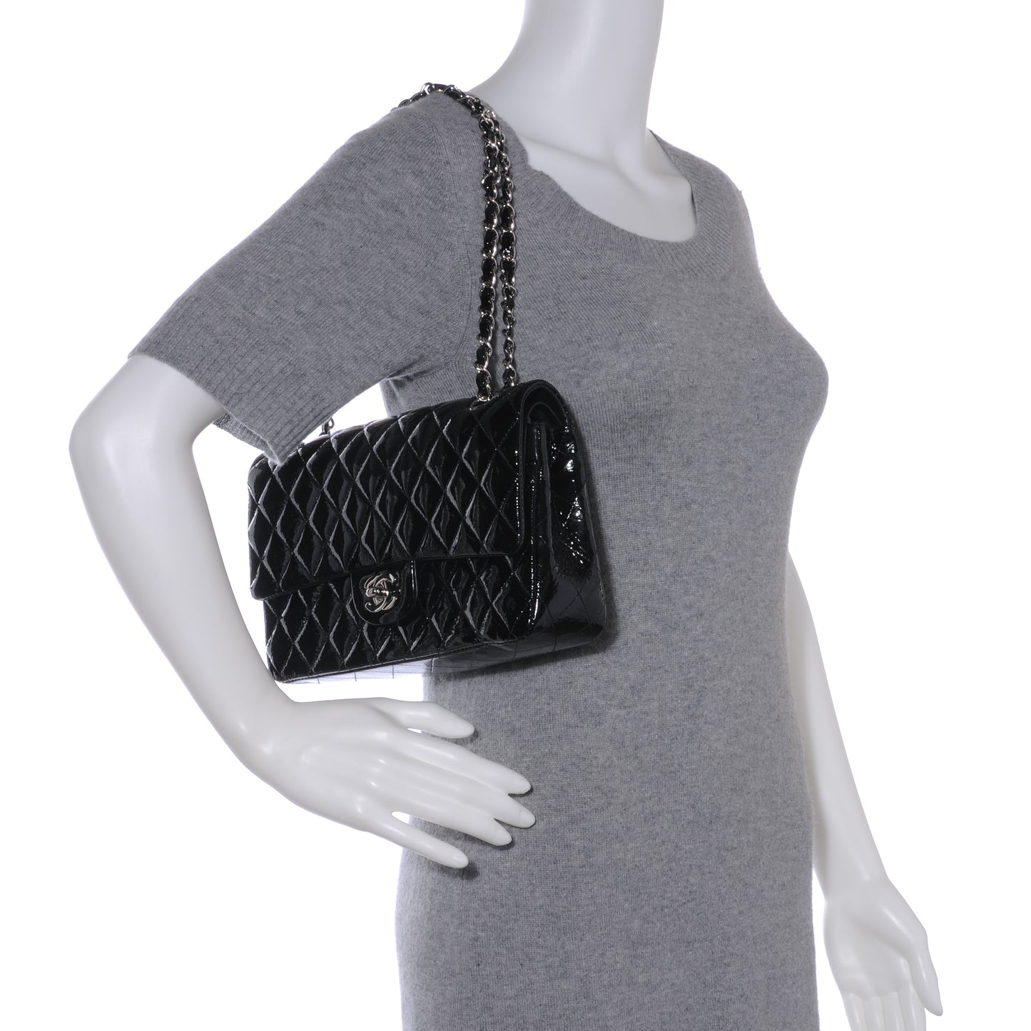 Patent Medium Double Flap Black