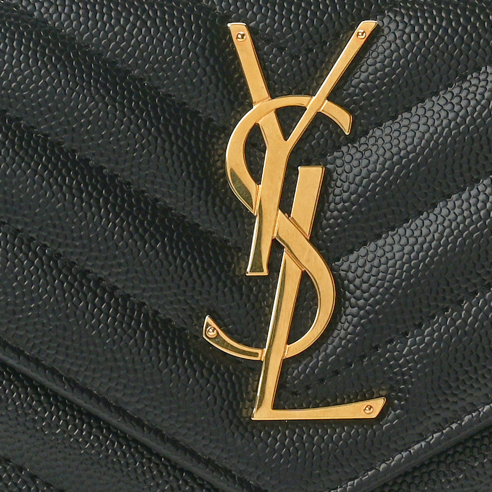 Saint Laurent Grain De Poudre Matelasse Chevron Monogram Flap Wallet Black 7 of 8
