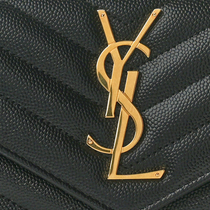 Saint Laurent Grain De Poudre Matelasse Chevron Monogram Flap Wallet Black 7 of 8