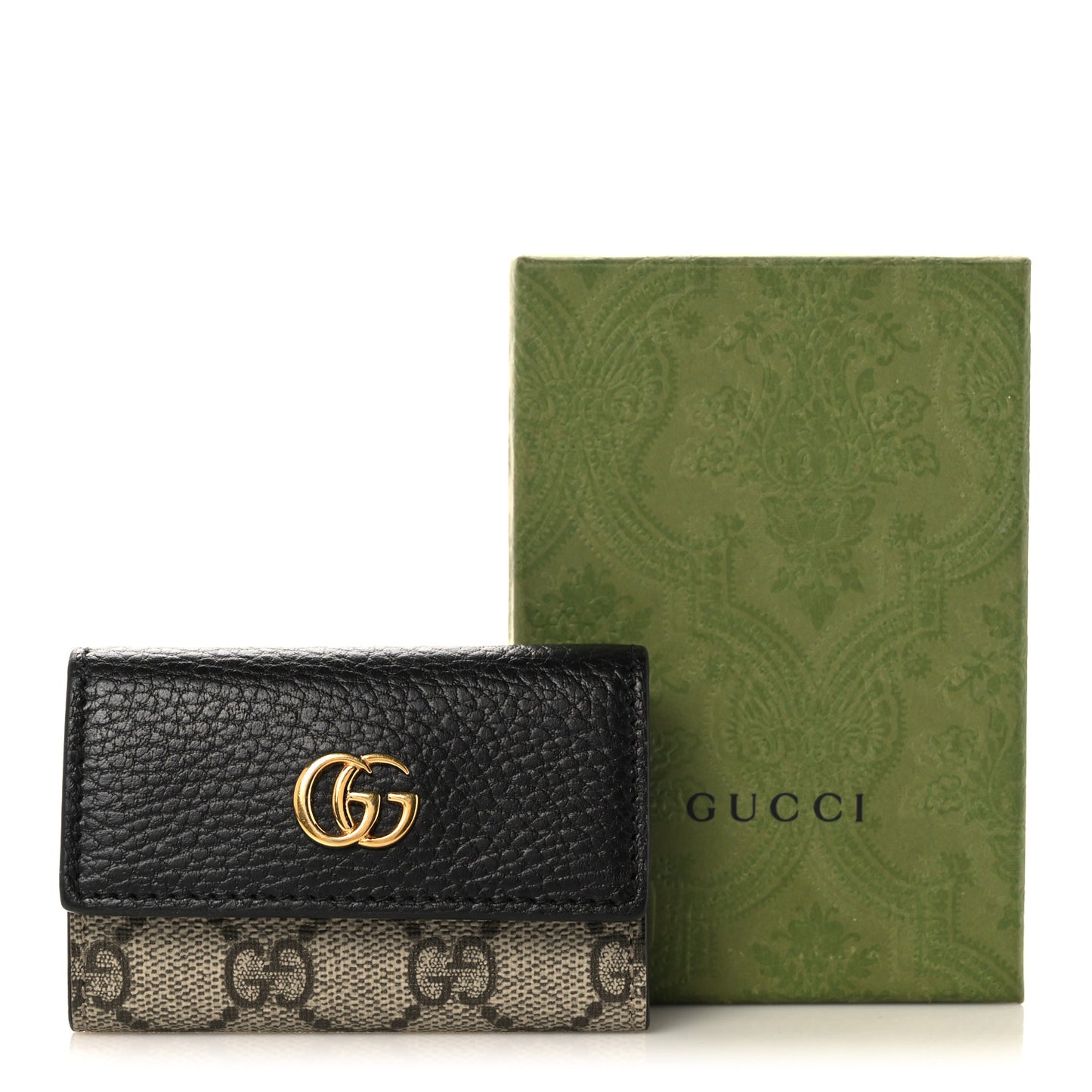 Dollar Calfskin GG Supreme Monogram GG Marmont 6 Key Holder Case Black Beige Ebony