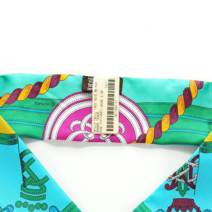 Hermes Silk Grande Tenue Twilly Rose Vif Vert Jaune D' Or 3 of 4