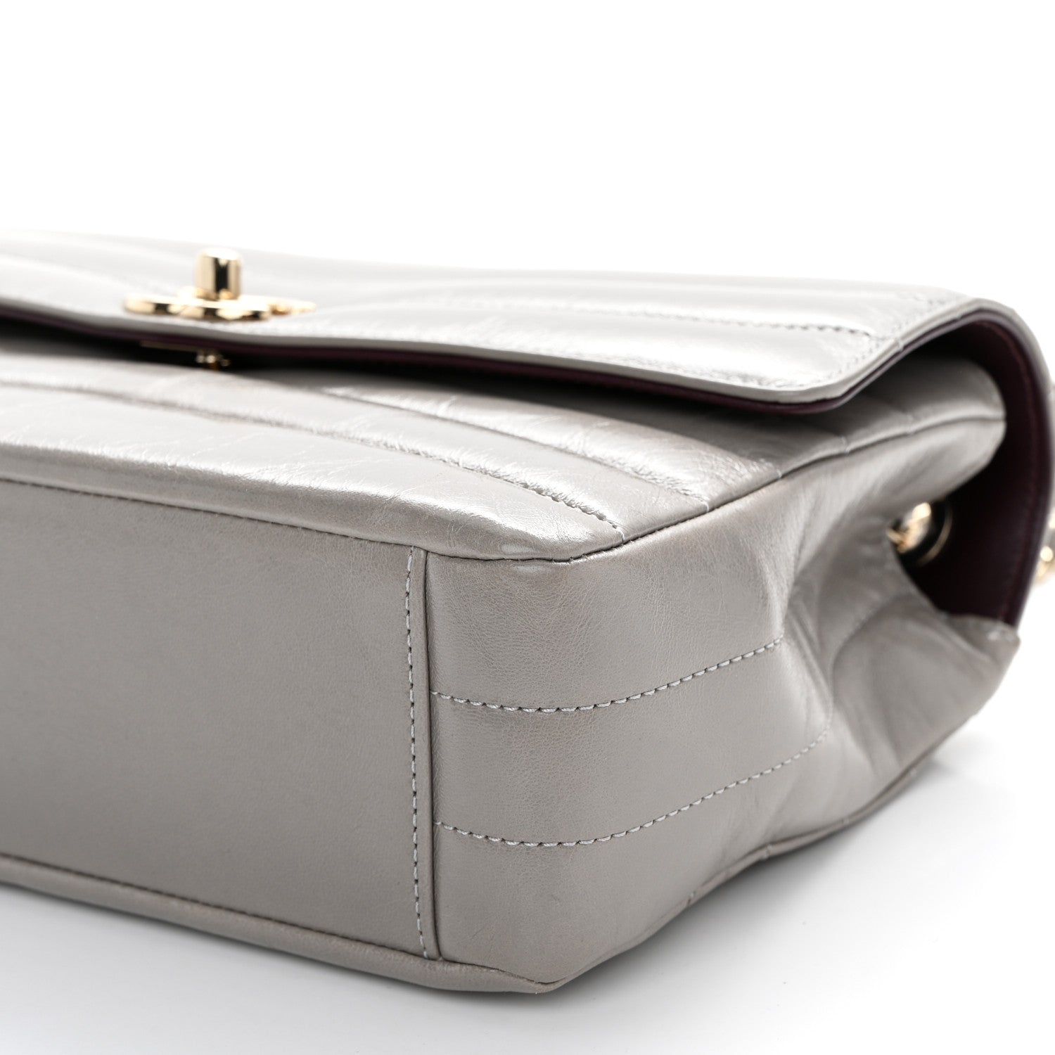 Chanel Shiny Lambskin Chevron Quilted Miroir Grey 10 of 10