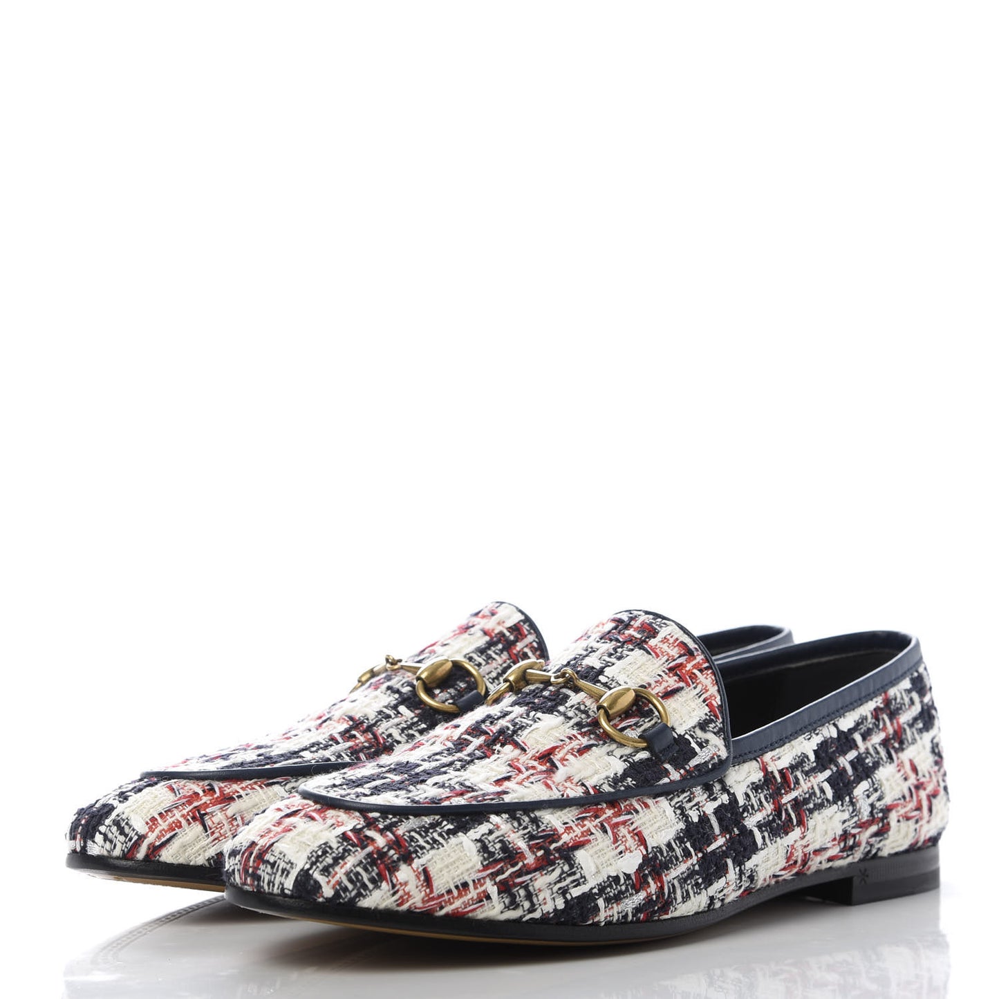 Tweed Check Horsebit Womens Jordaan Loafers 36.5 Gardenia Ink Blue Agata