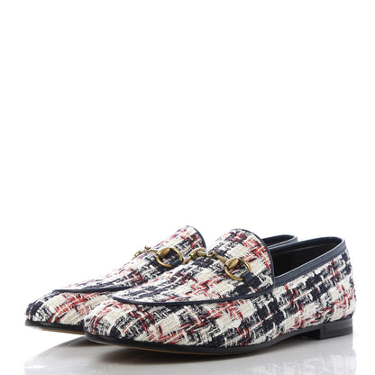 Gucci Tweed Check Horsebit Womens Jordaan Loafers 36.5 Gardenia Ink Blue Agata 3 of 10