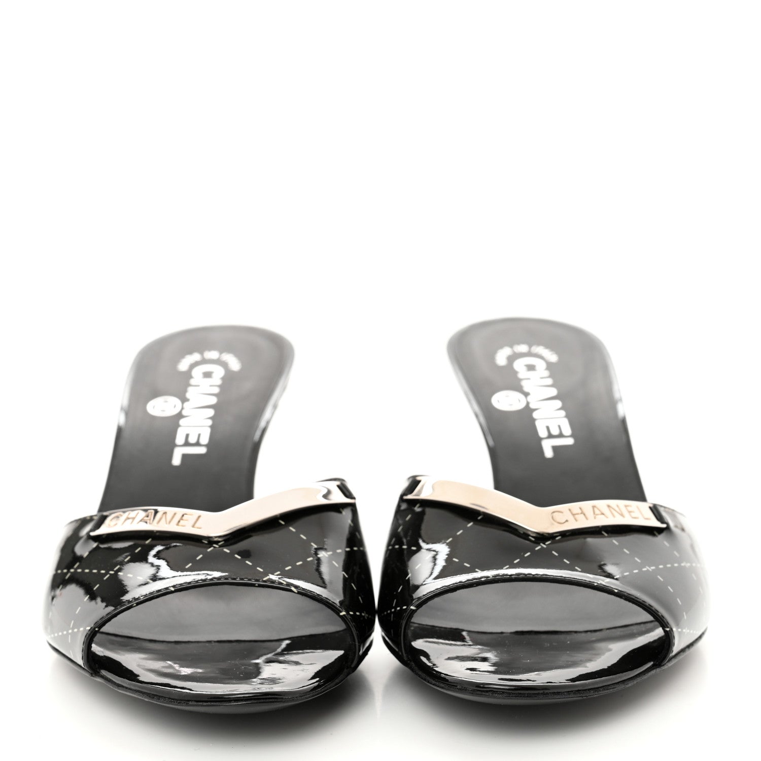 Chanel Patent Printed Mule Sandals 37.5 Black 1 of 10