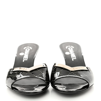 Chanel Patent Printed Mule Sandals 37.5 Black 1 of 10