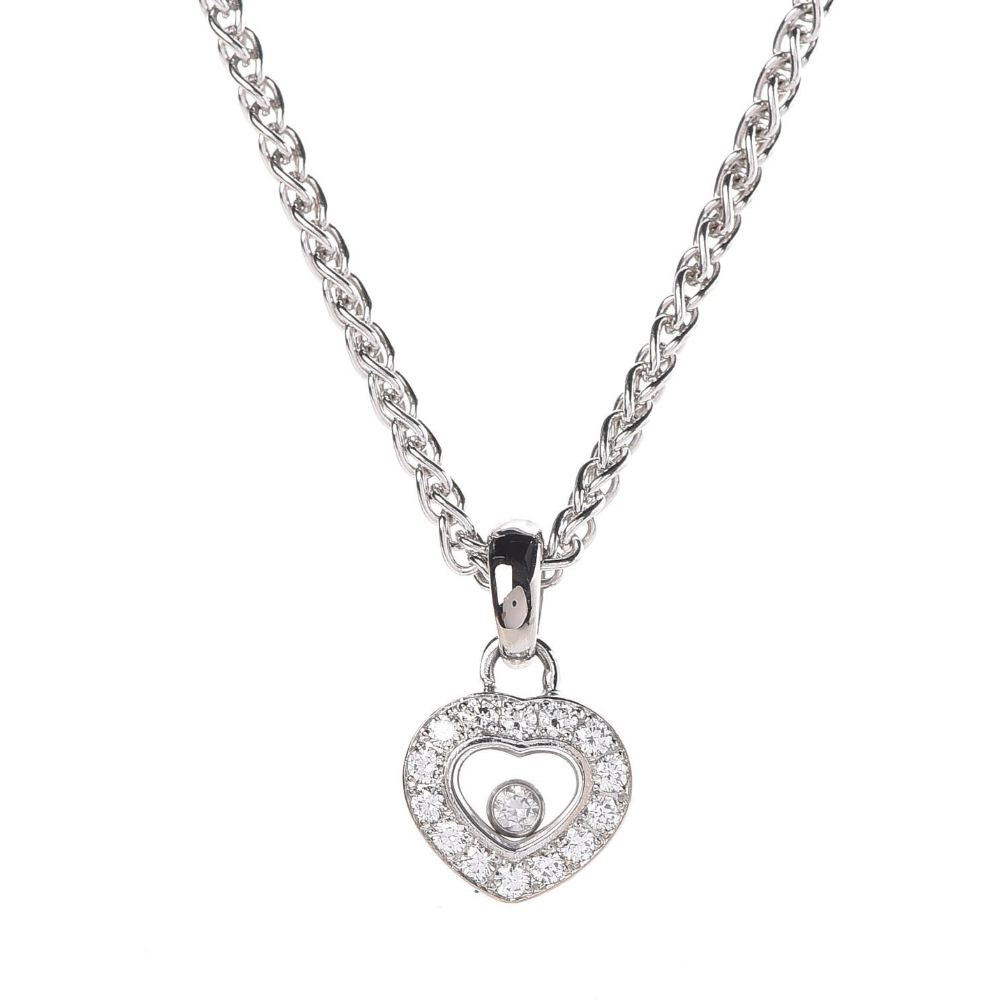 18K White Gold Happy Diamonds Icons Heart Pave Pendant Necklace