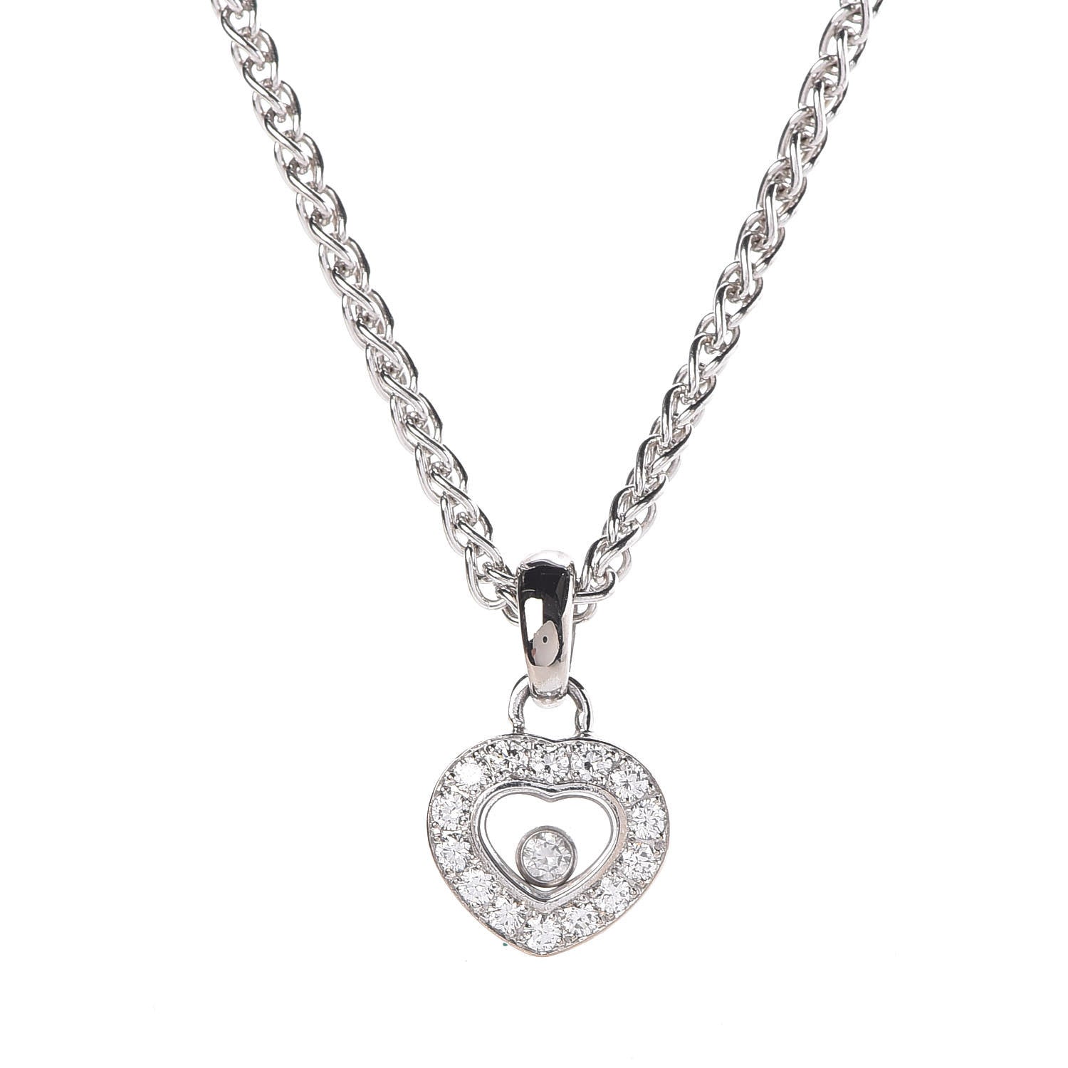 Chopard 18K White Gold Happy Diamonds Icons Heart Pave Pendant Necklace 4 of 7