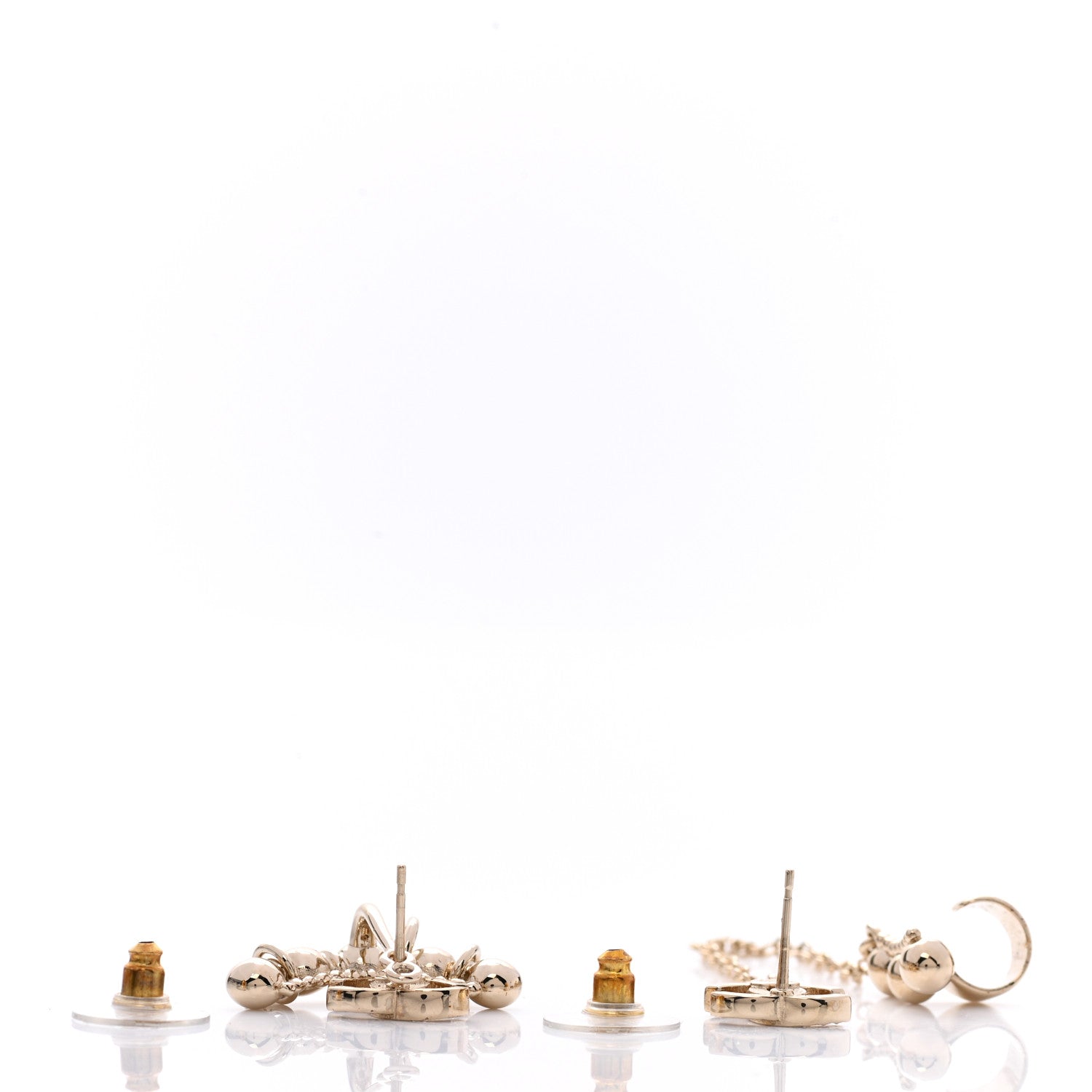 Chanel Metal Crystal CC Chain Cuff Earrings Gold 3 of 4