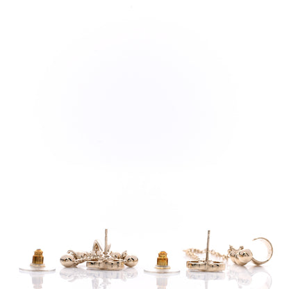 Chanel Metal Crystal CC Chain Cuff Earrings Gold 3 of 4
