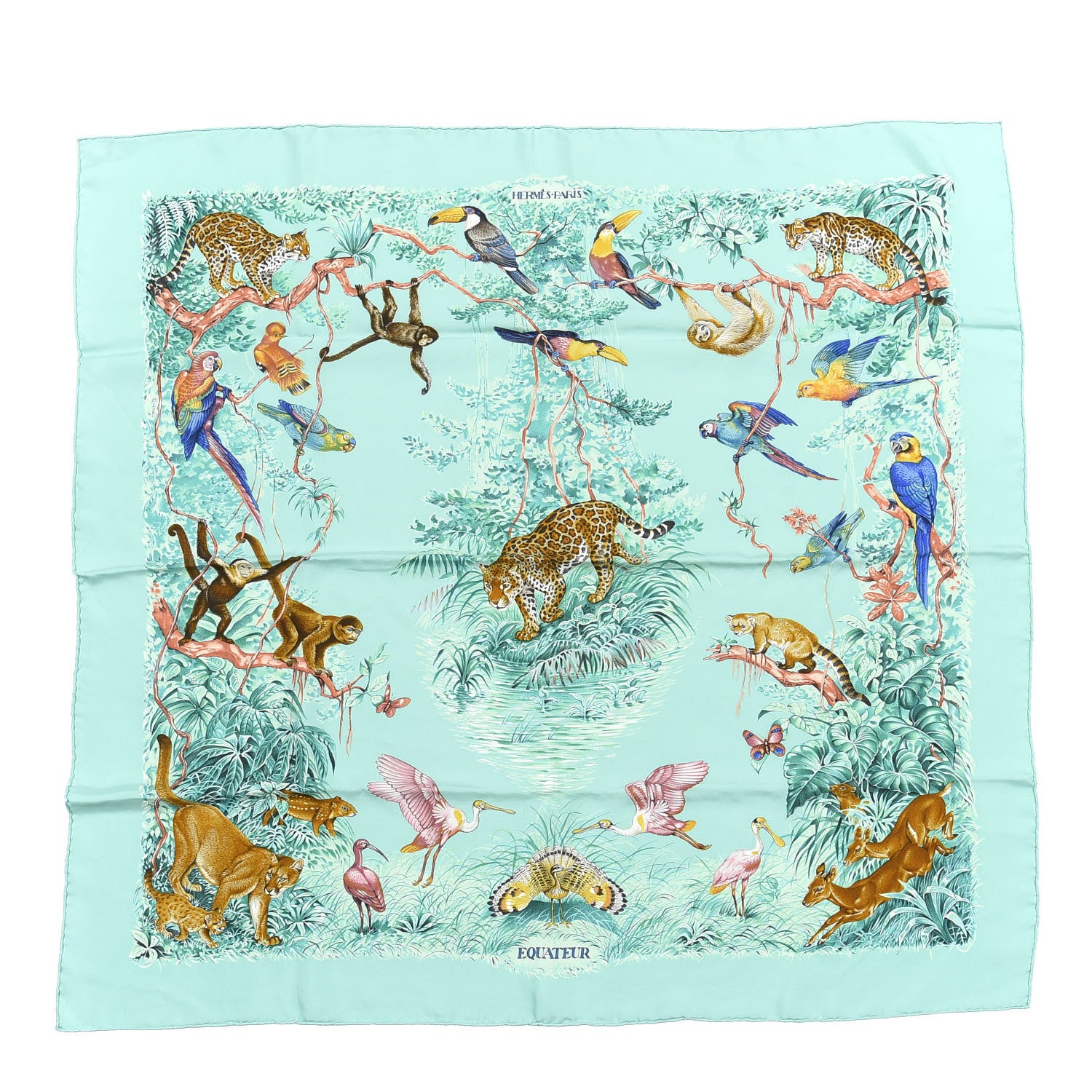 Hermes Silk Wash Equateur 90 Scarf Aqua Emeraude Fauve 1 of 4