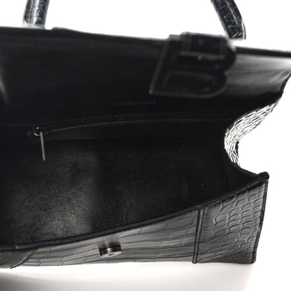 Balenciaga Shiny Calfskin Monochrome Crocodile Embossed Small Hourglass Top Handle Bag Black 5 of 8