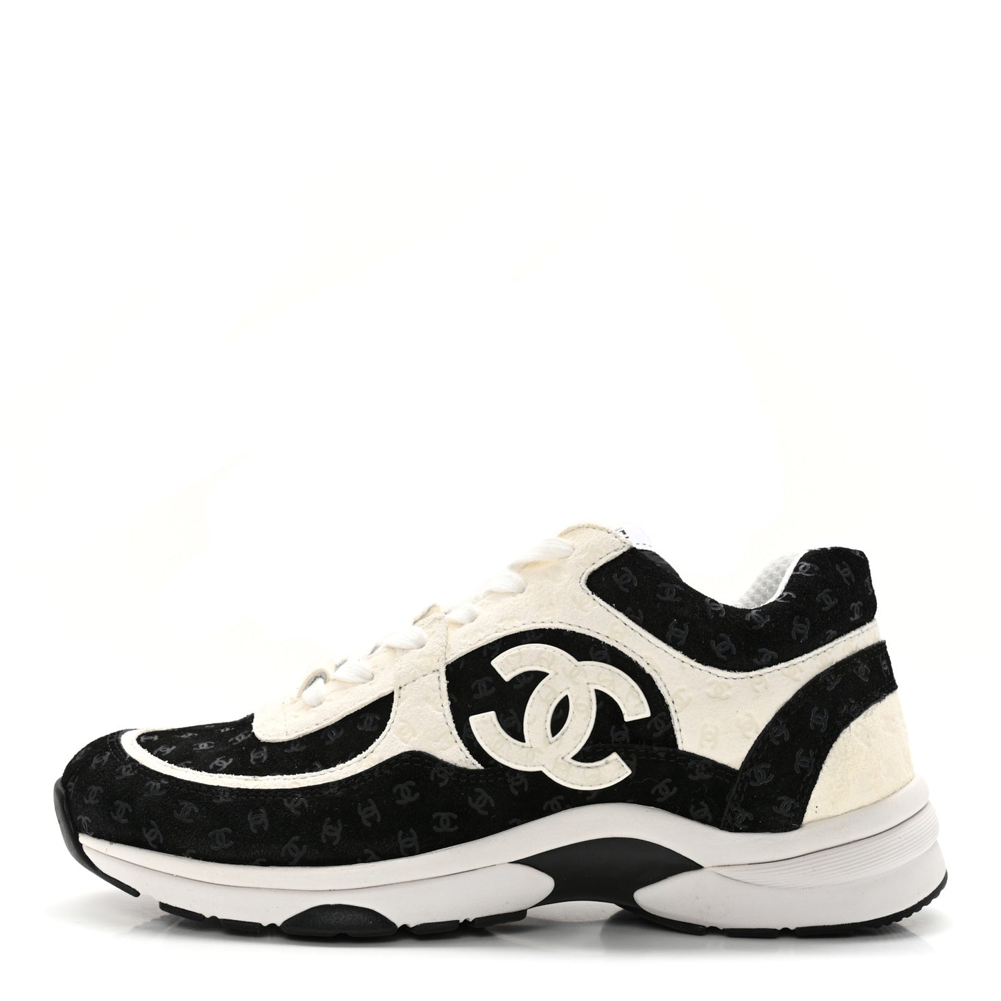 Nylon Suede Calfskin Printed CC Sneakers 39 White Black