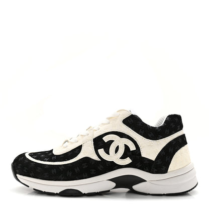 Chanel Nylon Suede Calfskin Printed CC Sneakers 39 White Black 1 of 12