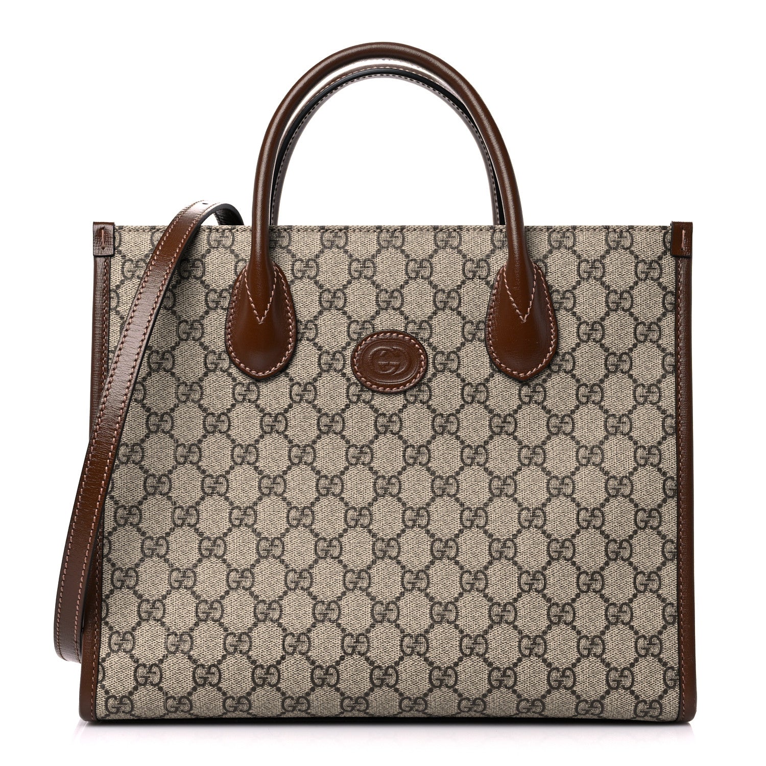 Gucci GG Supreme Monogram Azalea Calfskin Small Retro Interlocking G Tote Bag Beige Ebony Brown Sugar 1 of 18