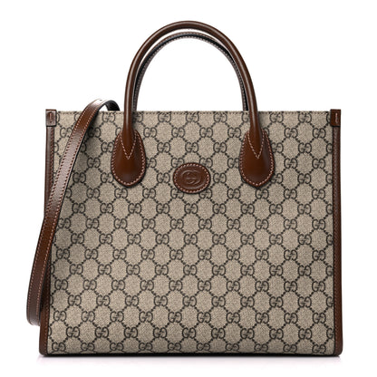 Gucci GG Supreme Monogram Azalea Calfskin Small Retro Interlocking G Tote Bag Beige Ebony Brown Sugar 1 of 18