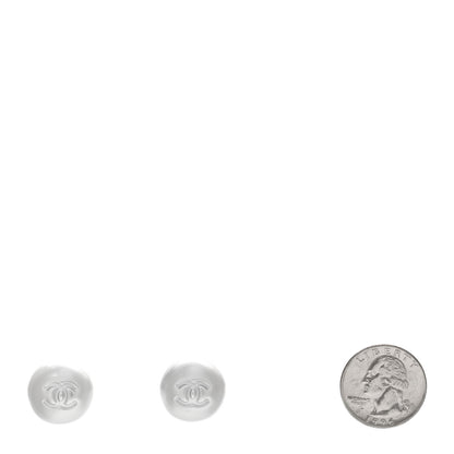 Chanel Resin Metal CC Stud Earrings Silver Pearly White 2 of 5
