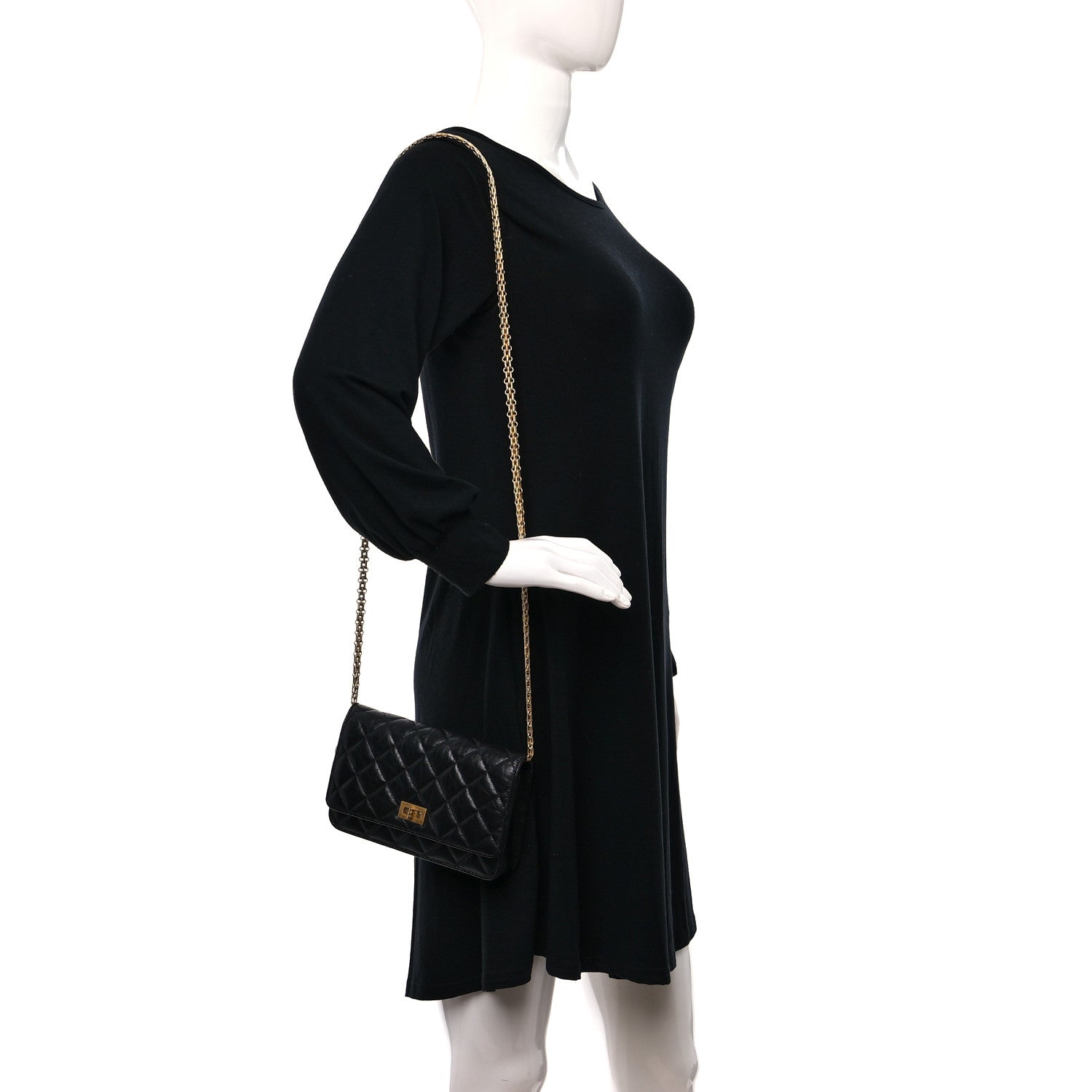 Chanel Aged Calfskin Quilted Reissue Wallet On Chain WOC Black 2 of 8