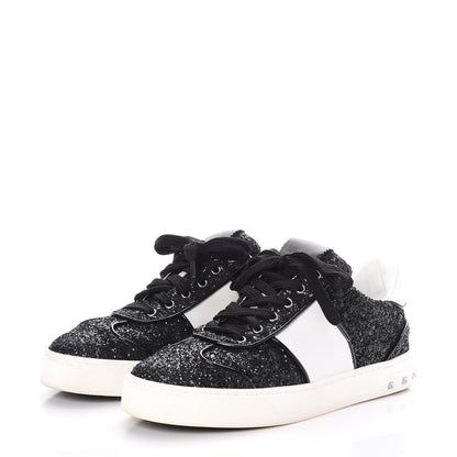 Valentino Garavani Calfskin Glitter Flycrew Sneakers 36 Black 3 of 11