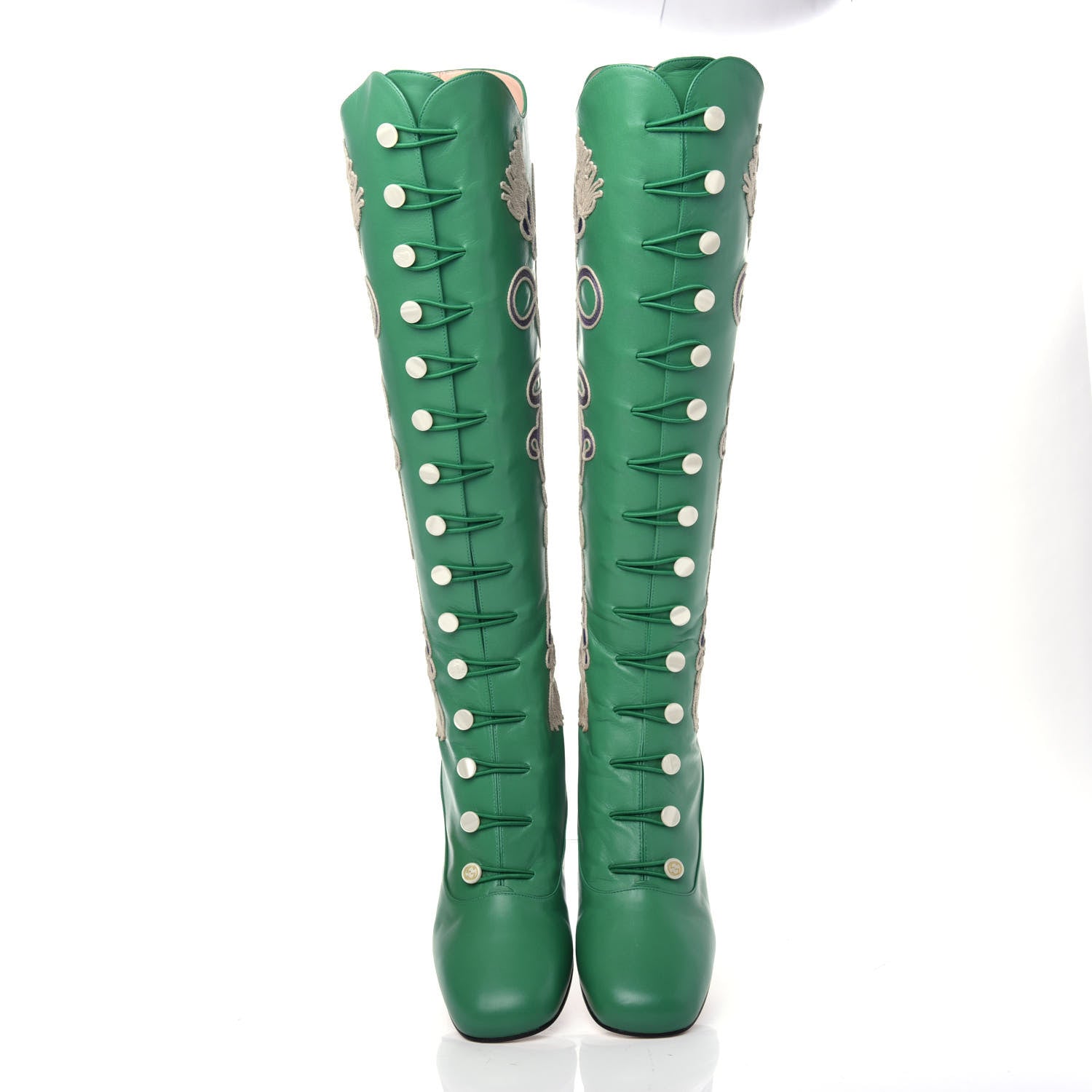 Gucci Calfskin Embroidered Amaya Knee High Boots 39 New Shamarock 5 of 11