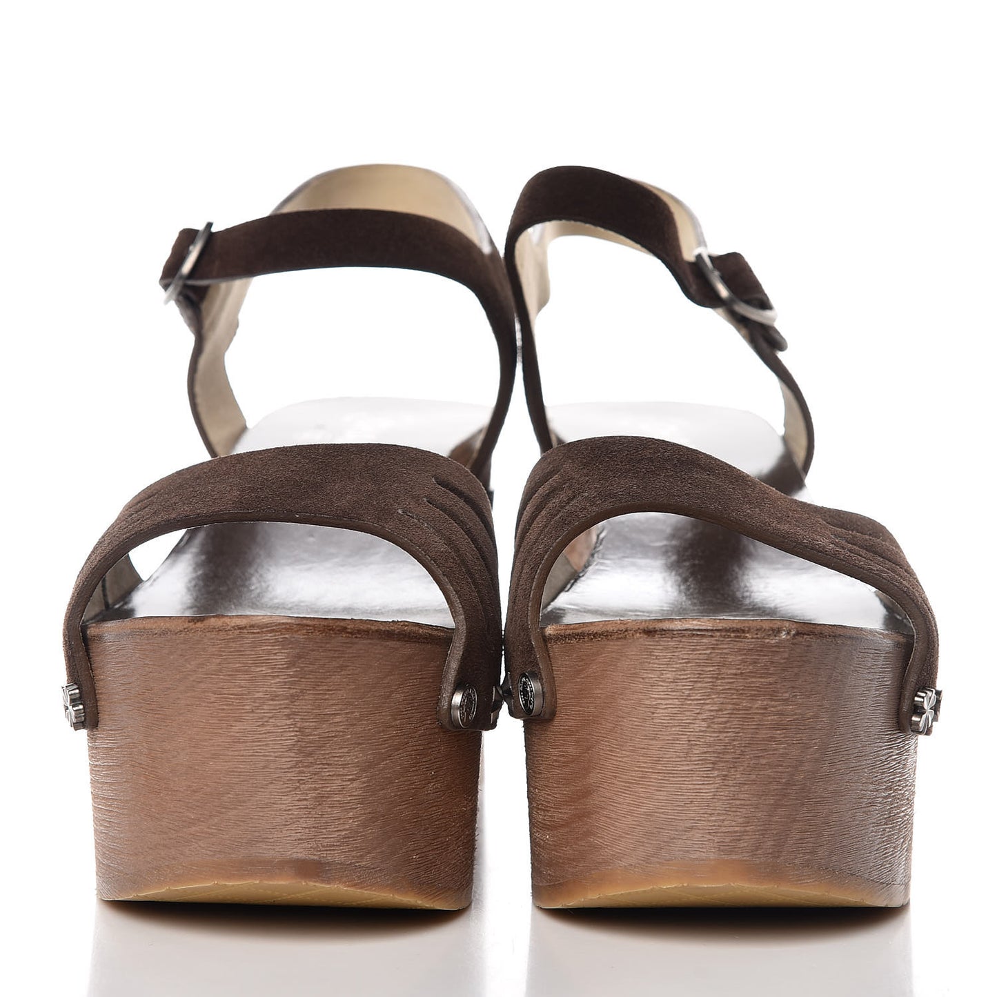 Suede Calfskin Platform Wood Clogs 41 Dark Brown