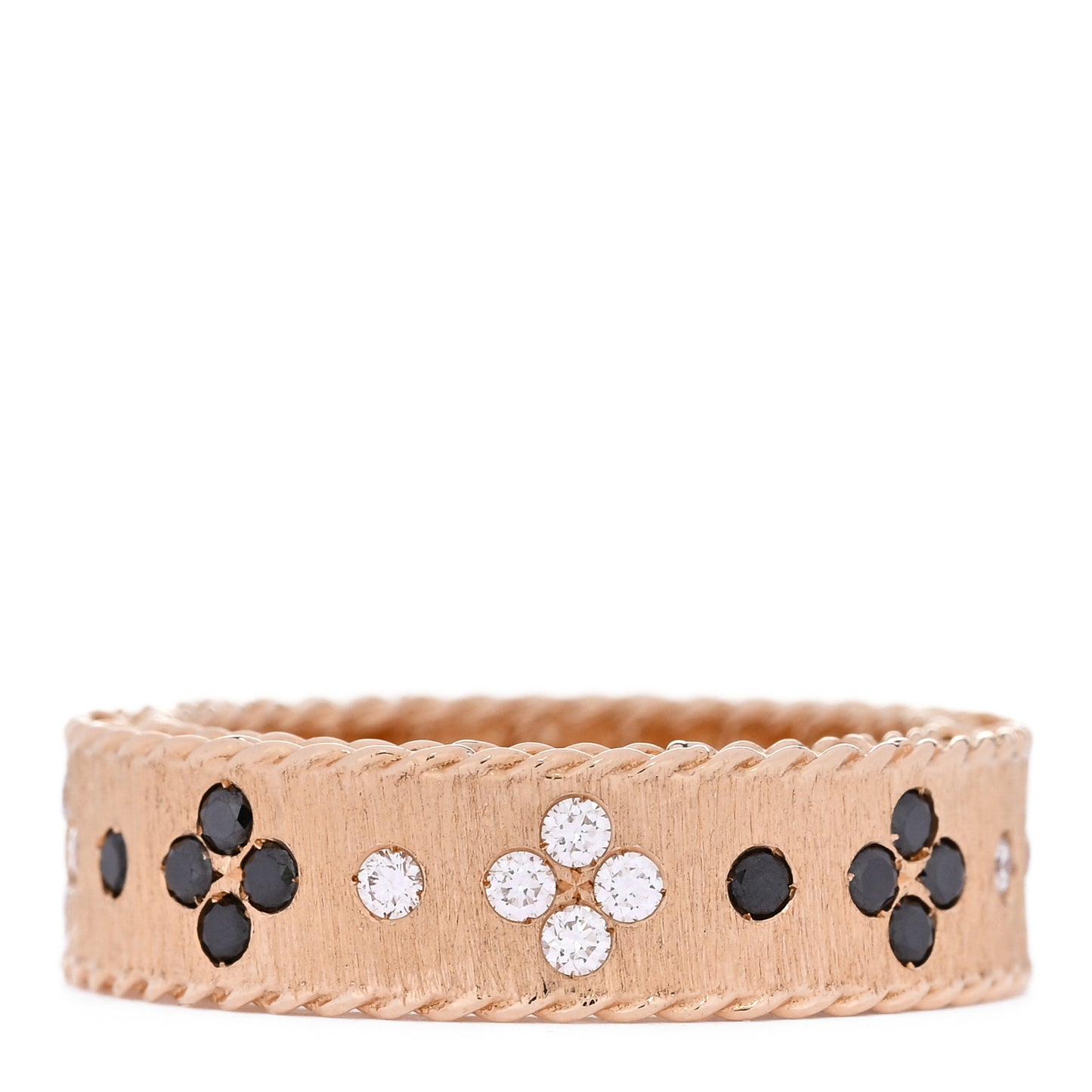 18K Rose Gold Black Diamond Love in Verona Satin Band Ring 53 6.5
