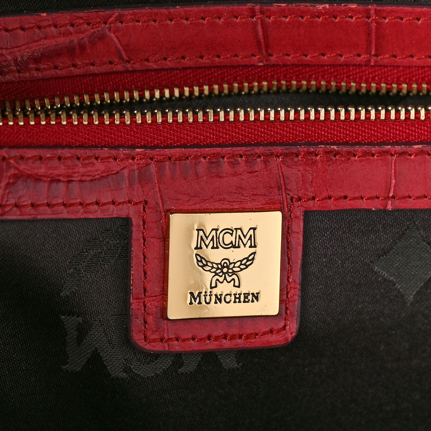 MCM Snakeskin Embossed Visetos Studded Medium Stark Backpack Red Pink 6 of 12