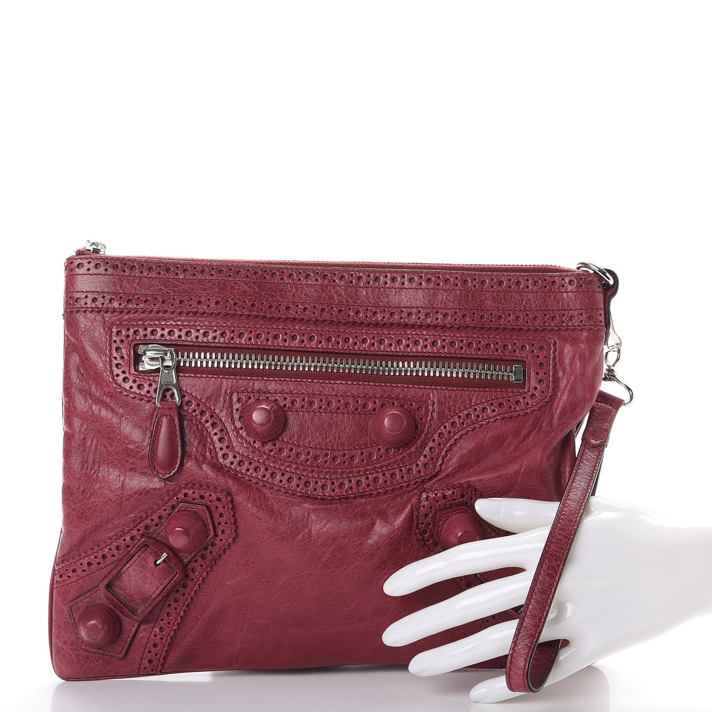 Agneau Giant Brogues Hardware Flat Handle Clutch Pourpre