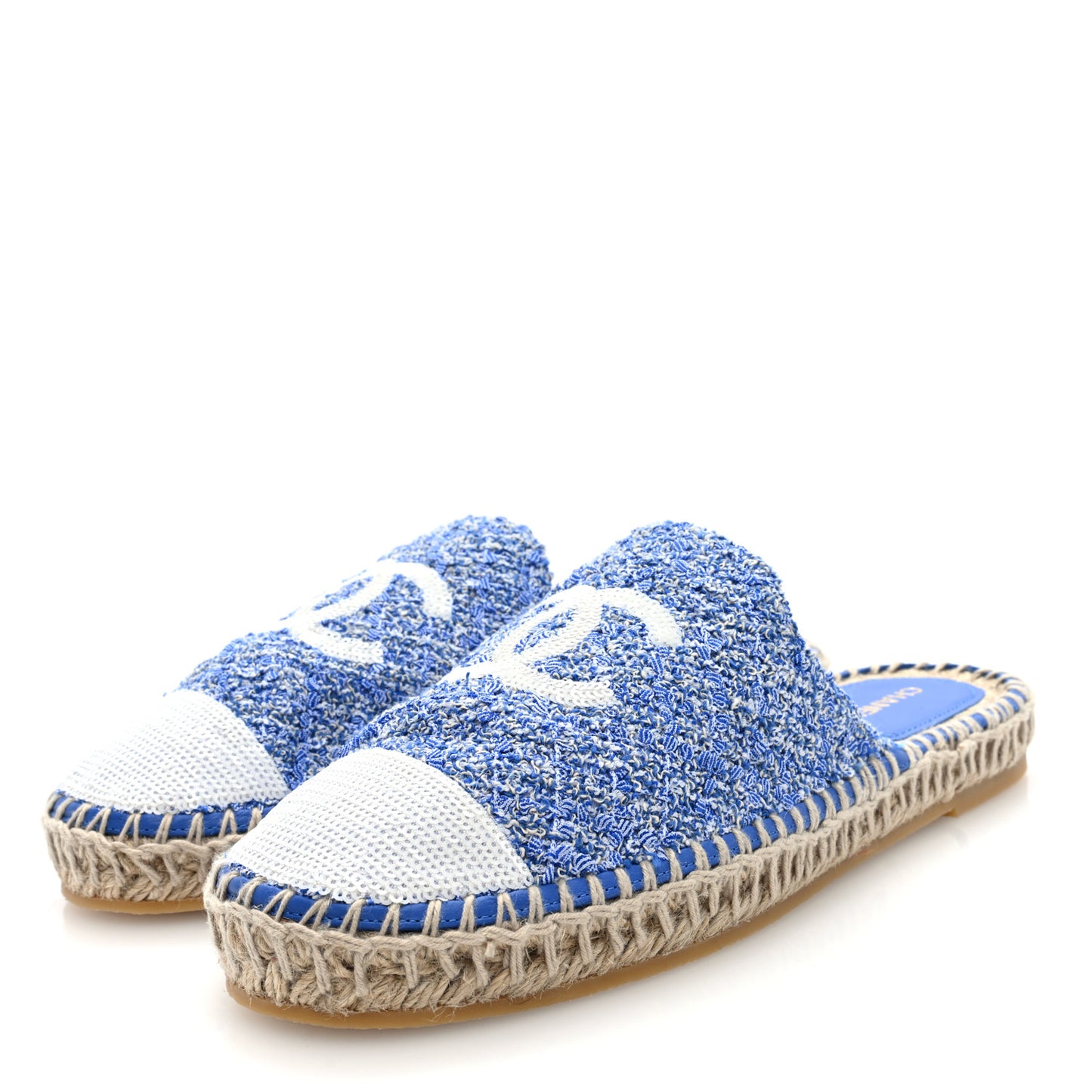 Tweed Sequin Cap Toe CC Espadrilles Mule 40 Blue White