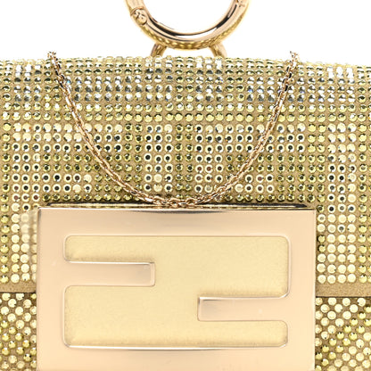 Fendi Crystal Vitello Laminato FF Nano Maxi Buckle Baguette Charm Light Gold 7 of 10