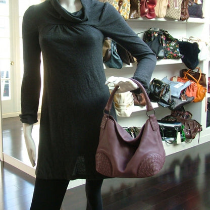 Bottega Veneta Leather Woven Hobo Grape 2 of 12