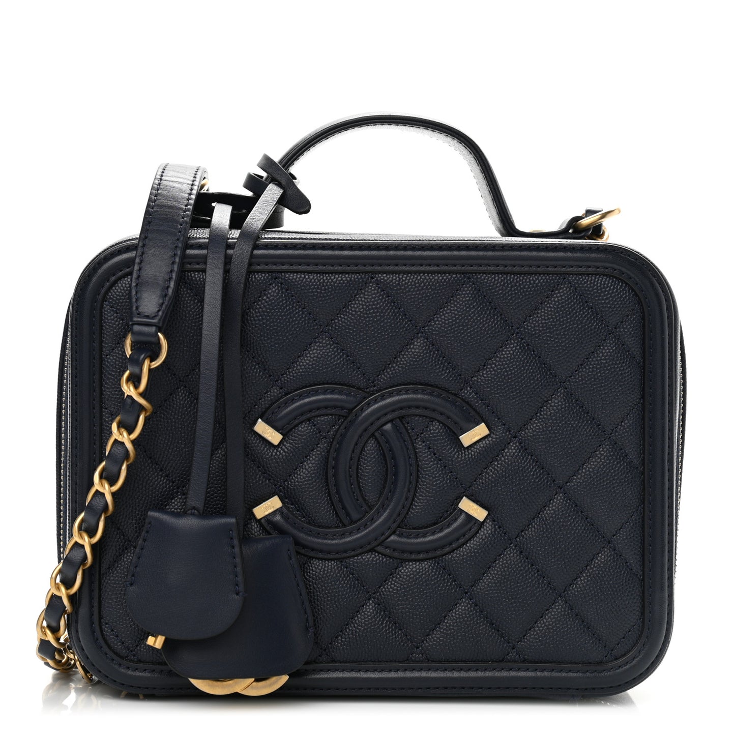 Caviar Quilted Medium CC Filigree Vanity Case Navy