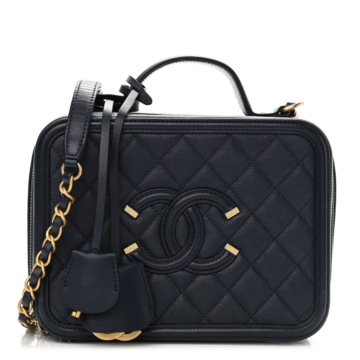 Chanel Caviar Quilted Medium CC Filigree Vanity Case Navy 1 of 11