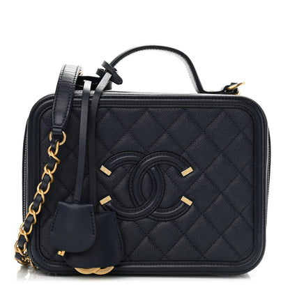 Chanel Caviar Quilted Medium CC Filigree Vanity Case Navy 1 of 11