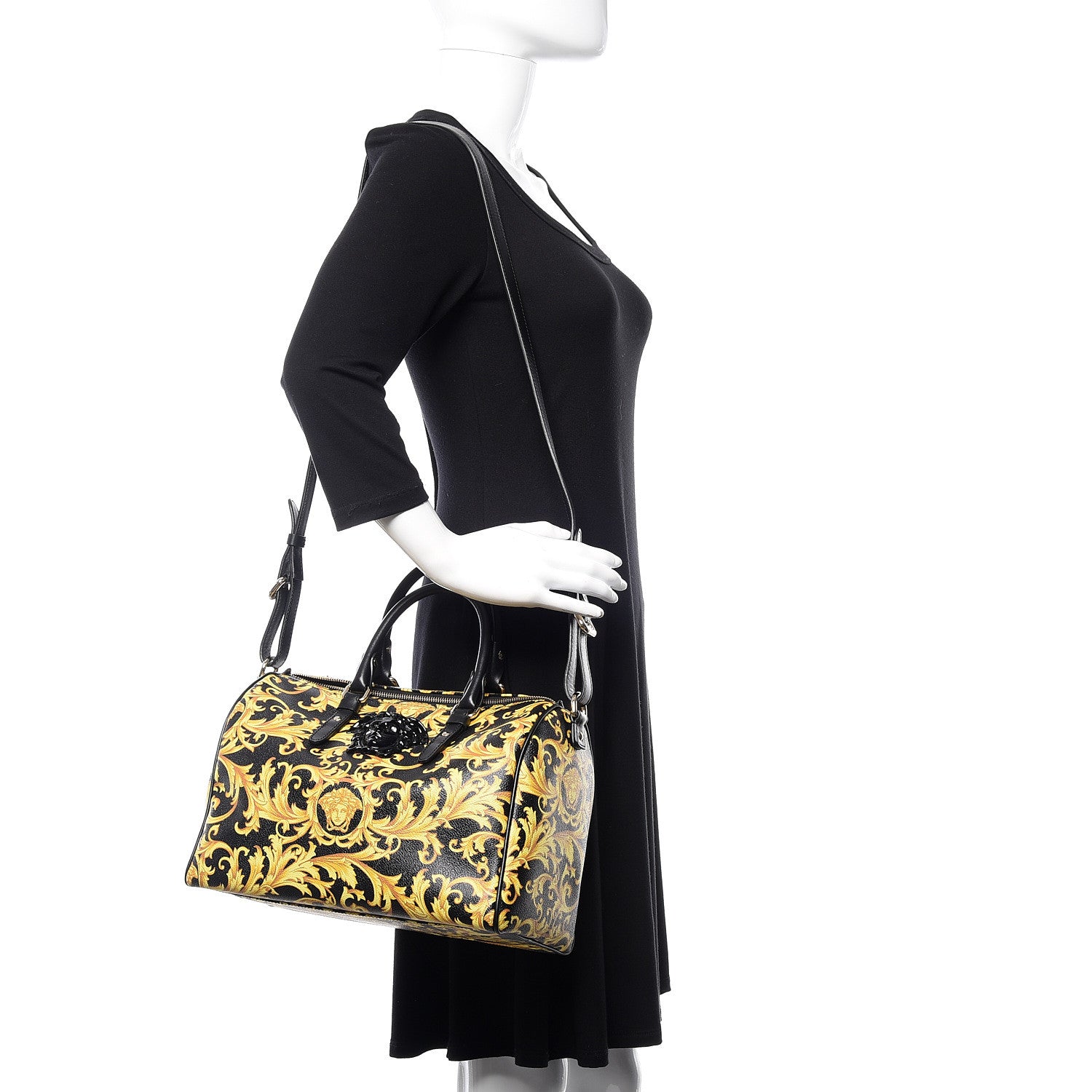 Versace Calfskin PVC Barocco Printed Bowler Black Gold 2 of 9