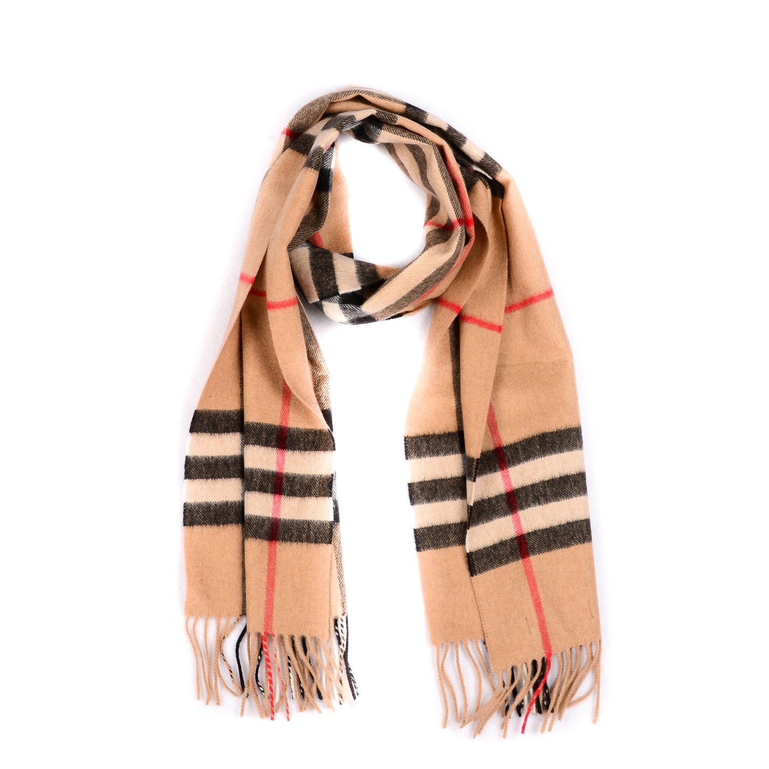Burberry Cashmere Giant Heritage Check Fringe Scarf Camel 1 of 4