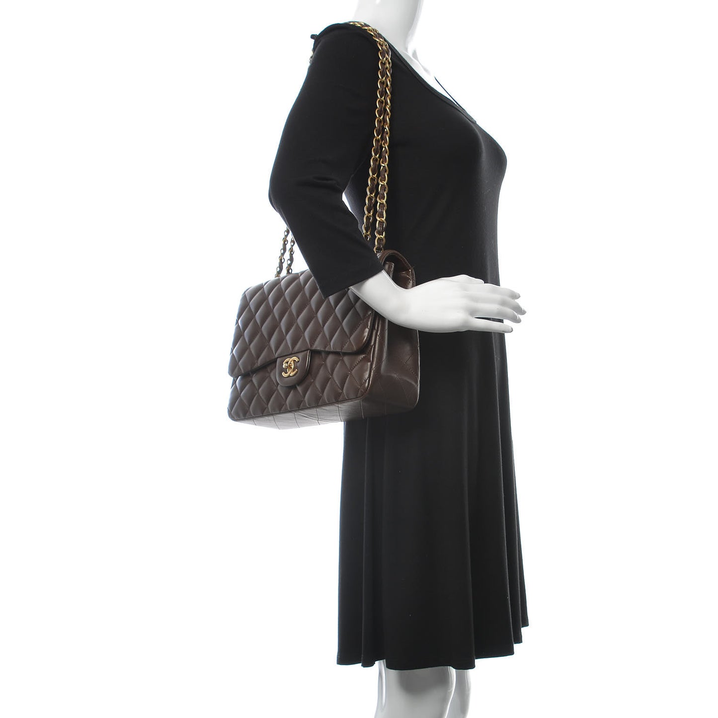 Lambskin Quilted Jumbo Single Flap Dark Brown