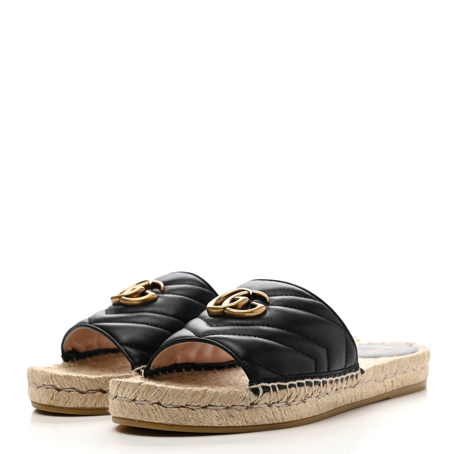 Gucci Nappa Matelasse GG Marmont Espadrille Slide Sandals 40.5 Black 3 of 10