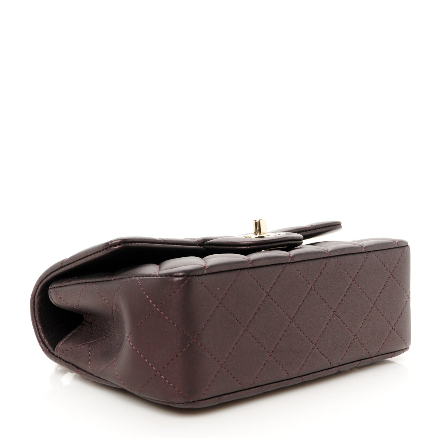 Iridescent Lambskin Quilted Mini Top Handle Rectangular Flap Burgundy