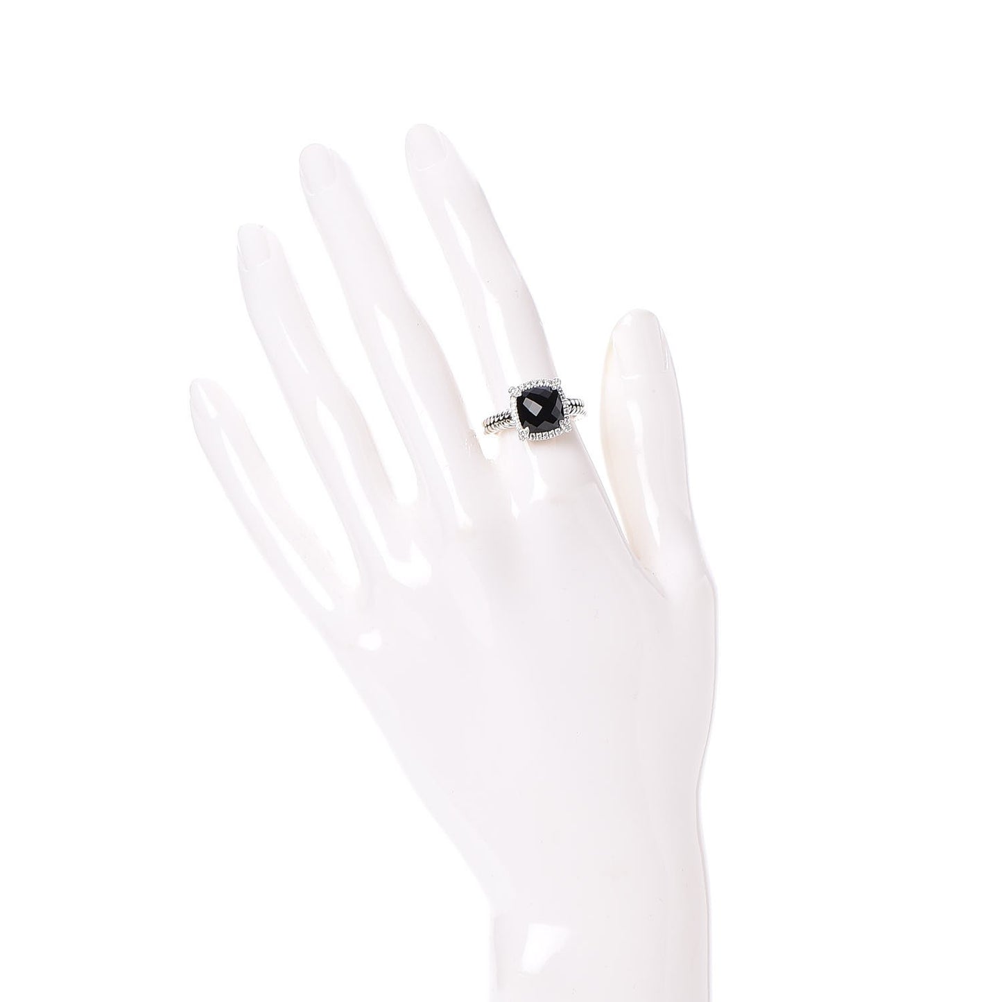 Sterling Silver Diamond Black Onyx 9mm Chatelaine Pave Bezel Ring 54 6.75